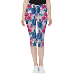 Tropical Flowers Turtles Cbdoilprincess 9a8efa63-1b6b-4226-a85c-858859e581d8 Inside Out Lightweight Velour Capri Leggings 