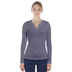 Battleship Grey V-neck Long Sleeve Top by FabChoice