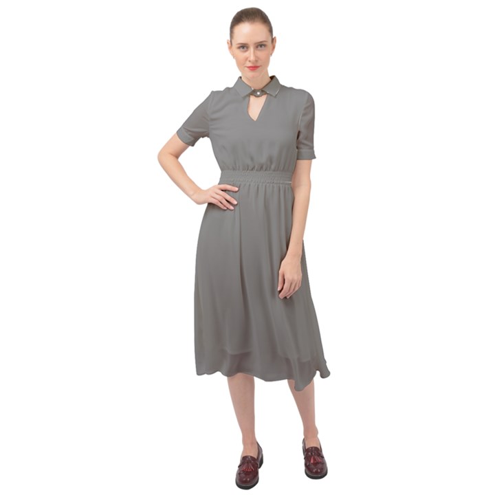 Battleship Grey Keyhole Neckline Chiffon Dress