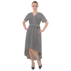 Battleship Grey Front Wrap High Low Dress