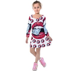 Lips Diamonds Cbdoilprincess  Df7357df-b45a-476d-b5b0-d19665f6de3f Kids  Long Sleeve Velvet Dress