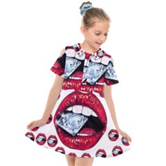 Lips Diamonds Cbdoilprincess  Df7357df-b45a-476d-b5b0-d19665f6de3f Kids  Short Sleeve Shirt Dress