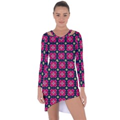 Pattern Of Hearts Asymmetric Cut-out Shift Dress by SychEva