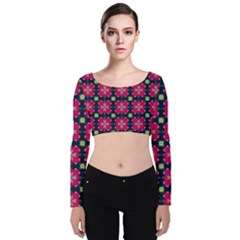 Pattern Of Hearts Velvet Long Sleeve Crop Top by SychEva