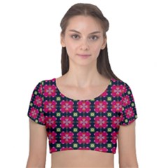 Pattern Of Hearts Velvet Short Sleeve Crop Top  by SychEva