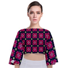 Pattern Of Hearts Tie Back Butterfly Sleeve Chiffon Top by SychEva