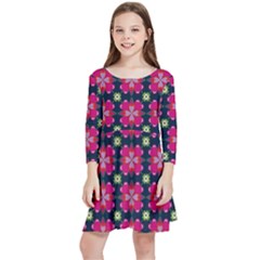 Pattern Of Hearts Kids  Quarter Sleeve Skater Dress by SychEva