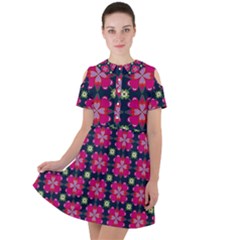 Pattern Of Hearts Short Sleeve Shoulder Cut Out Dress  by SychEva