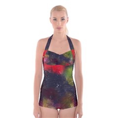 Abstract Paint Drops Boyleg Halter Swimsuit  by goljakoff