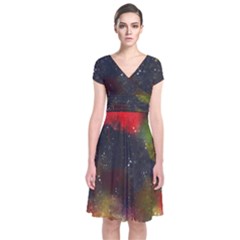 Abstract Paint Drops Short Sleeve Front Wrap Dress by goljakoff