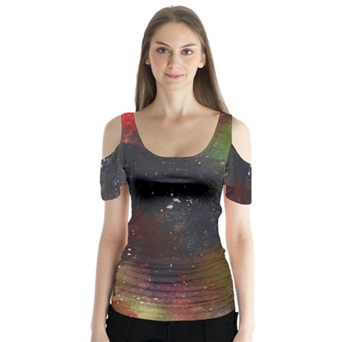 Abstract Paint Drops Butterfly Sleeve Cutout Tee  by goljakoff