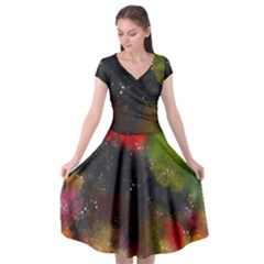 Abstract Paint Drops Cap Sleeve Wrap Front Dress by goljakoff