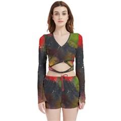 Abstract Paint Drops Velvet Wrap Crop Top And Shorts Set by goljakoff