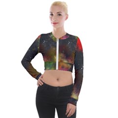 Abstract Paint Drops Long Sleeve Cropped Velvet Jacket by goljakoff