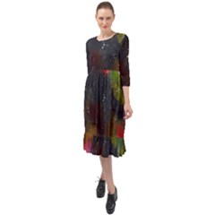 Abstract Paint Drops Ruffle End Midi Chiffon Dress by goljakoff