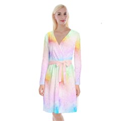 Rainbow Paint Long Sleeve Velvet Front Wrap Dress by goljakoff