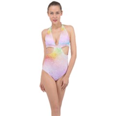 Rainbow Paint Halter Front Plunge Swimsuit by goljakoff