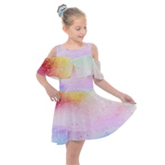 Rainbow Paint Kids  Shoulder Cutout Chiffon Dress by goljakoff