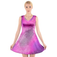 Purple Space Paint V-neck Sleeveless Dress by goljakoff