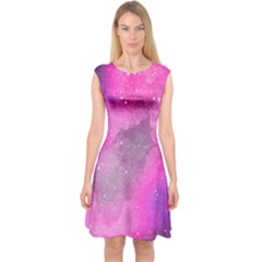 Purple Space Paint Capsleeve Midi Dress by goljakoff