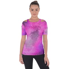 Purple Space Paint Shoulder Cut Out Short Sleeve Top by goljakoff