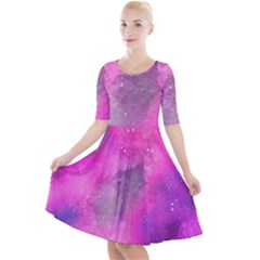 Purple Space Paint Quarter Sleeve A-line Dress by goljakoff