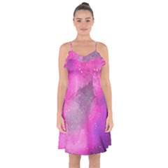 Purple Space Paint Ruffle Detail Chiffon Dress by goljakoff