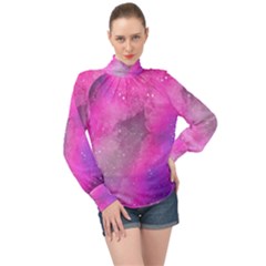 Purple Space Paint High Neck Long Sleeve Chiffon Top by goljakoff