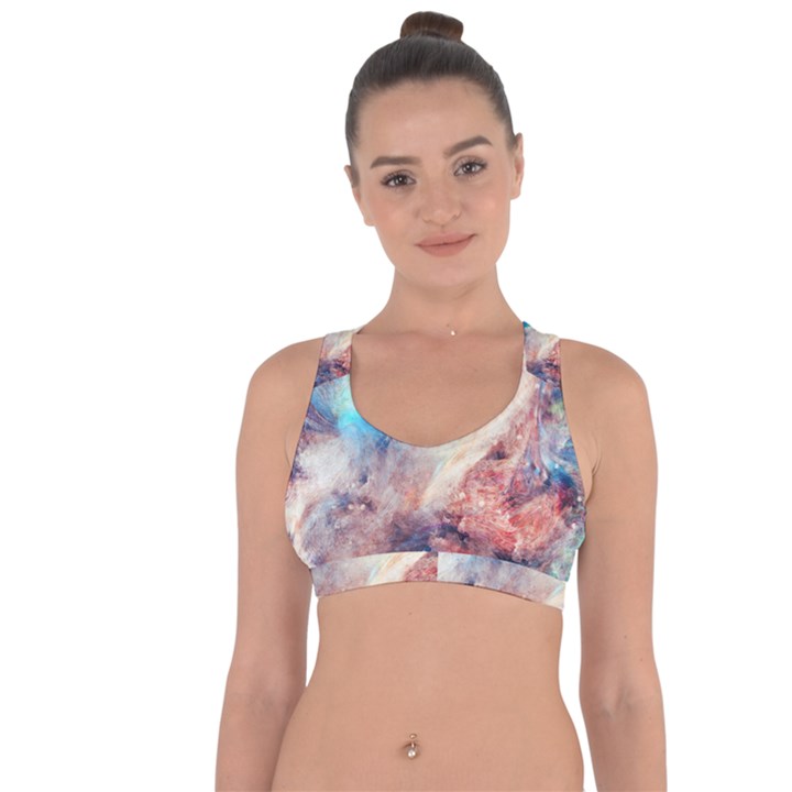 Abstract galaxy paint Cross String Back Sports Bra