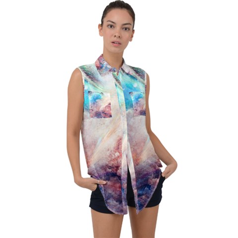 Abstract Galaxy Paint Sleeveless Chiffon Button Shirt by goljakoff