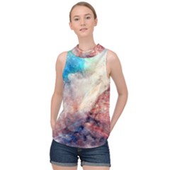 Abstract Galaxy Paint High Neck Satin Top