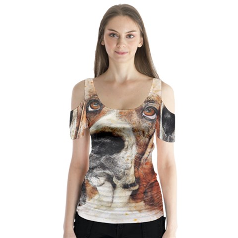 Dog Paint Butterfly Sleeve Cutout Tee  by goljakoff