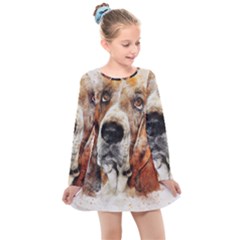 Dog Paint Kids  Long Sleeve Dress by goljakoff