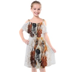 Dog Paint Kids  Cut Out Shoulders Chiffon Dress