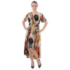 Dog Paint Front Wrap High Low Dress by goljakoff