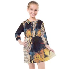 Elephant Mandala Kids  Quarter Sleeve Shirt Dress by goljakoff