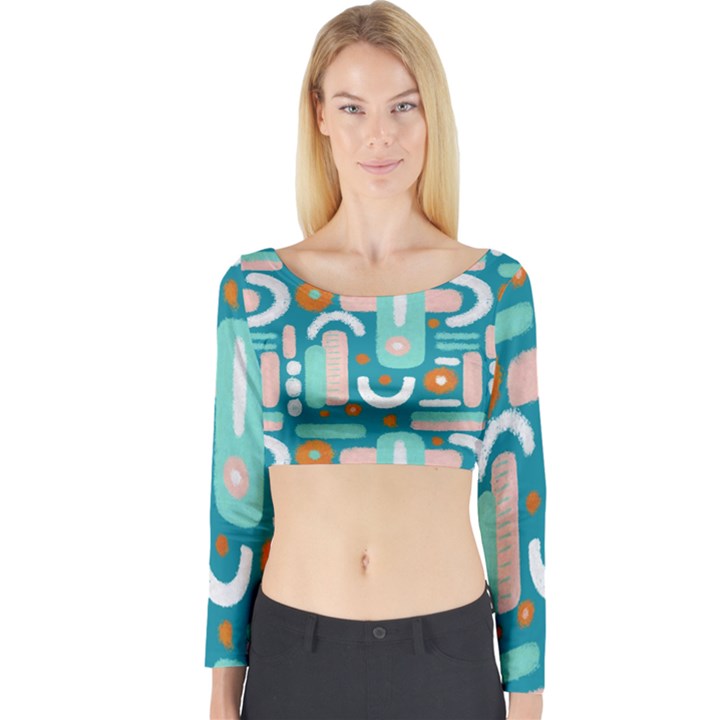 Abstract Shapes Long Sleeve Crop Top