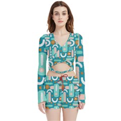 Abstract Shapes Velvet Wrap Crop Top And Shorts Set by SychEva