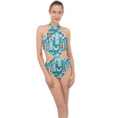 Abstract Shapes Halter Side Cut Swimsuit by SychEva