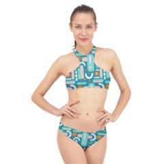 Abstract Shapes High Neck Bikini Set by SychEva