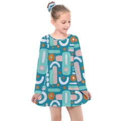 Abstract Shapes Kids  Long Sleeve Dress by SychEva