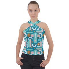 Abstract Shapes Cross Neck Velour Top by SychEva