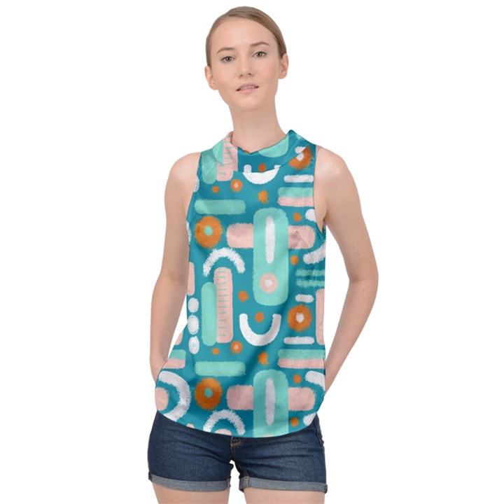 Abstract Shapes High Neck Satin Top