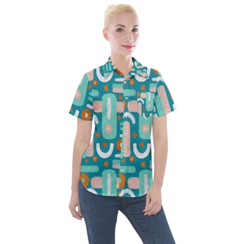 Abstract Shapes Women s Short Sleeve Pocket Shirt by SychEva