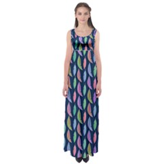 Watercolor Feathers Empire Waist Maxi Dress by SychEva