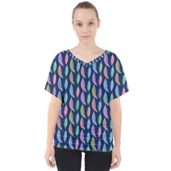 Watercolor Feathers V-neck Dolman Drape Top by SychEva