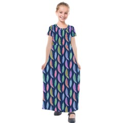 Watercolor Feathers Kids  Short Sleeve Maxi Dress by SychEva