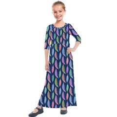 Watercolor Feathers Kids  Quarter Sleeve Maxi Dress by SychEva