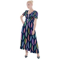 Watercolor Feathers Button Up Short Sleeve Maxi Dress by SychEva