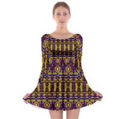 Fancy Ornate Pattern Mosaic Print Long Sleeve Skater Dress